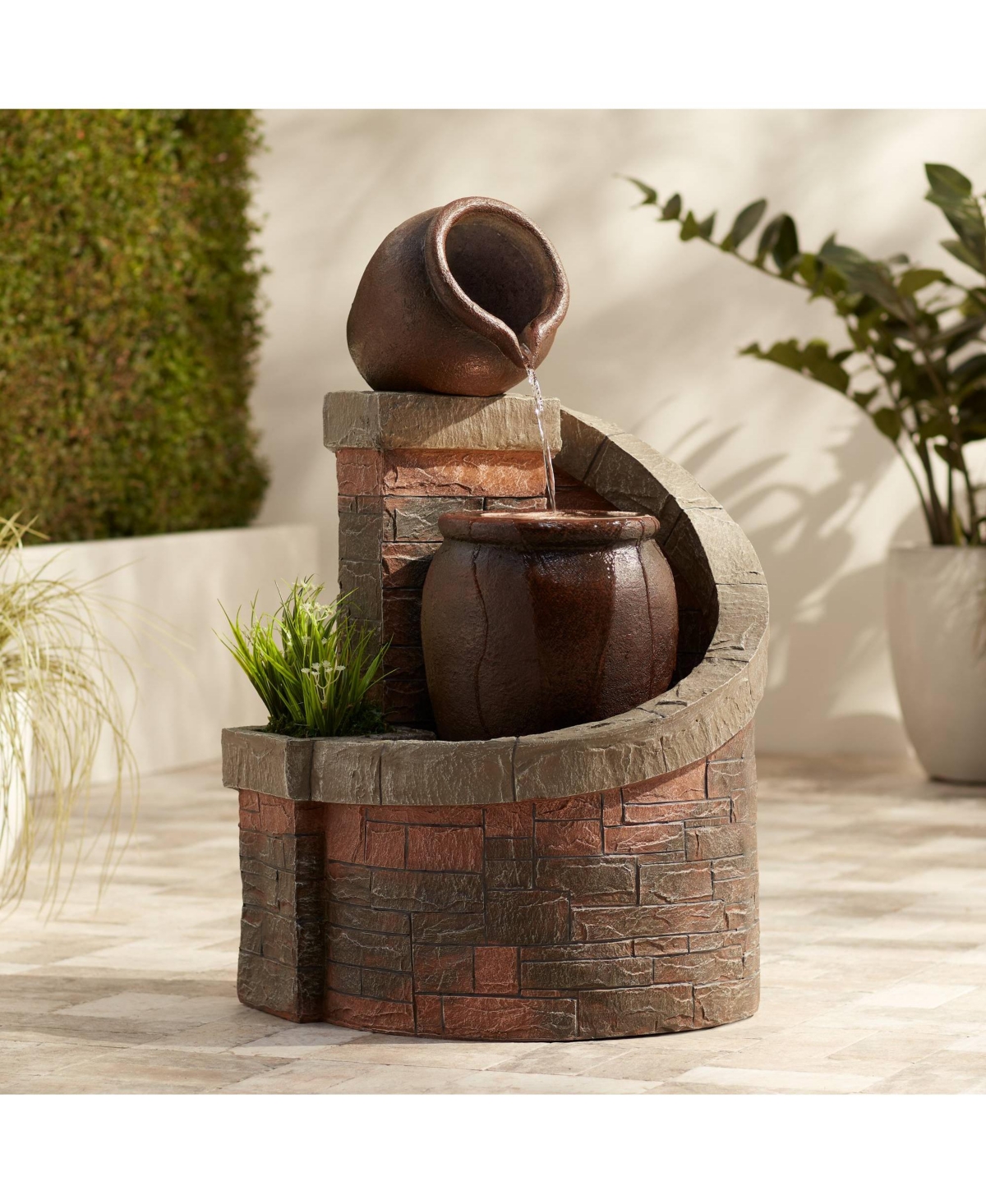 John Timberland Verona Rustic Outdoor Floor Cascading Water Fountain High with Led Light Planter Box for Garden Patio Backyard Deck Home Lawn Porc