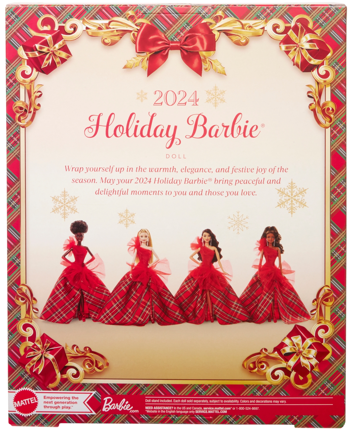 Barbie Signature 2024 Holiday  Fashion Doll, Seasonal Collector Gift, Dark Brown Hair With Plaid Gown In Asst