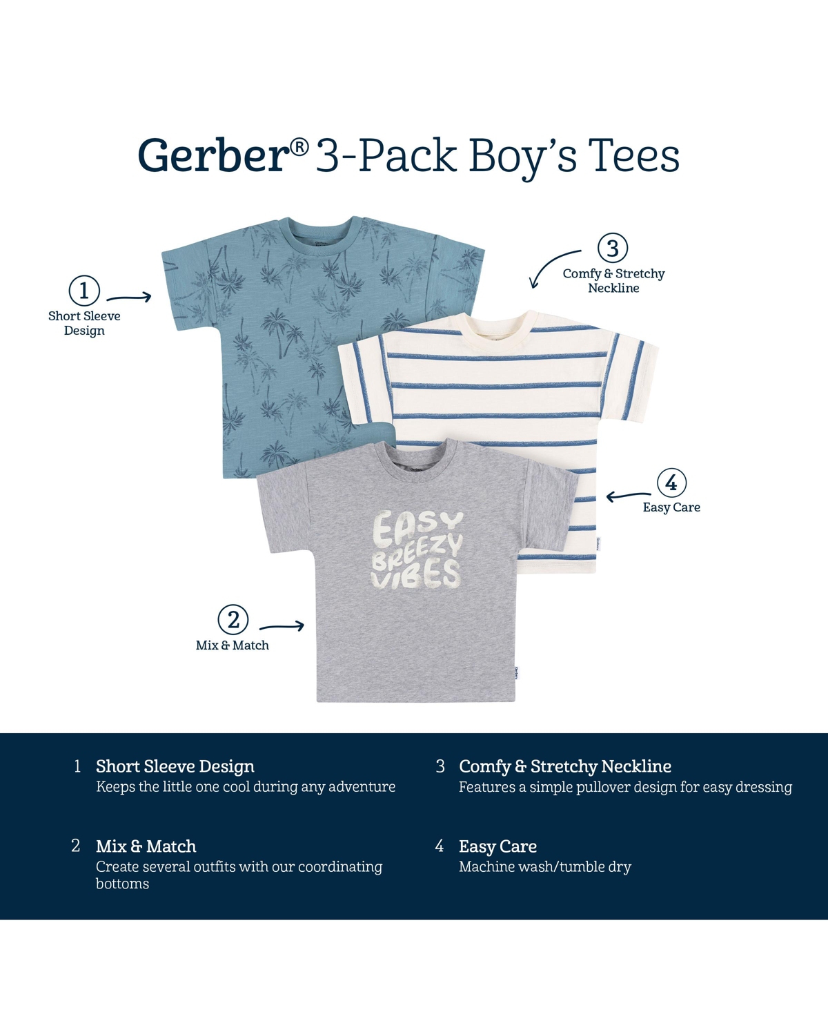 Gerber Baby Girls Baby Baby Short Sleeve T-Shirts, 3 Pack