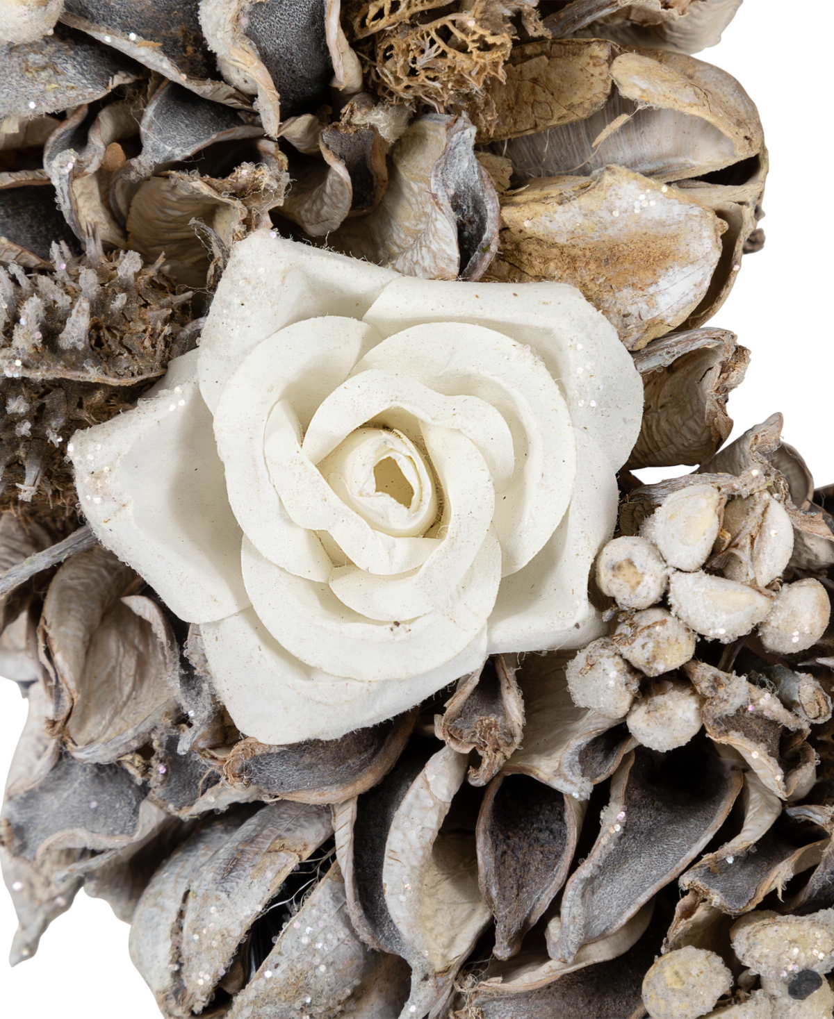 Northlight Glittered Winter Botanicals Artificial Wreath In White