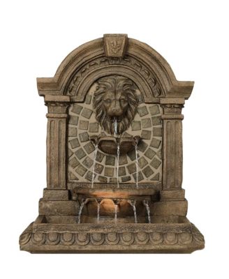 Royal Lions Head 51" High Large Italian Outdoor Decor Faux Stone Floor Fountain with Light Outside Garden Patio