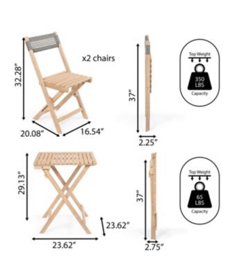 Sitges Modern Mid-Century 3-Piece Roped Acacia Wood Outdoor Folding Bistro Set, Gray/Light Teak
