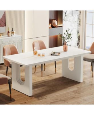 71" inch Wood Pedestal Base, Rectangular Long Modern Dining Table