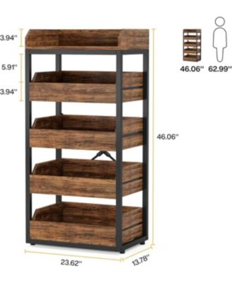Wood Fruit and Vegetable Storage Rack, 5-Tier Pull-Out Snack Stand Fruit Basket Stand, Utility Shelf Organizer