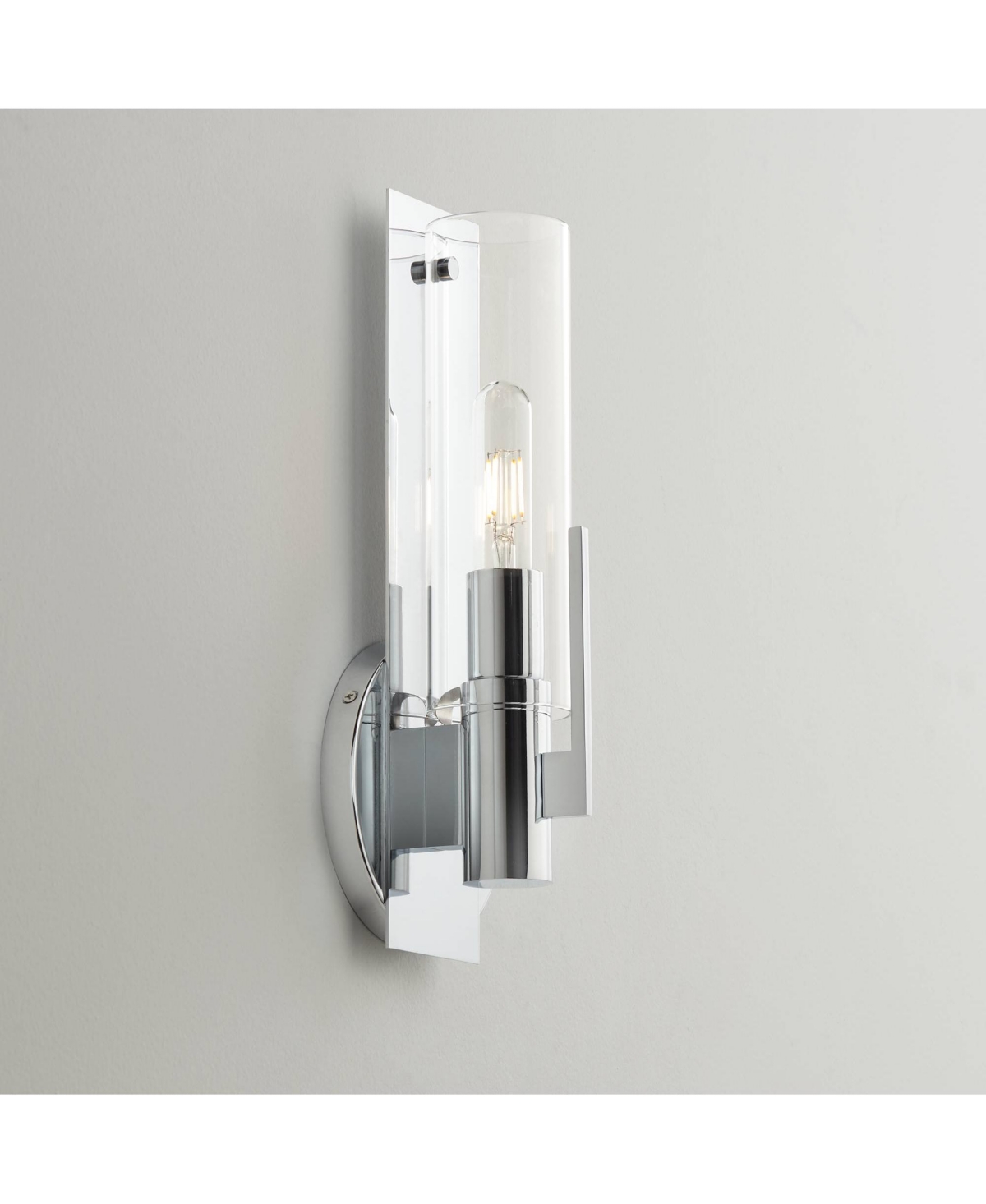 Possini Euro Design Pax Modern Wall Sconce Lighting ChromeHardwired High Fixture Clear Cylinder Glass Shade Decor for Bedroom Bathroom Bed