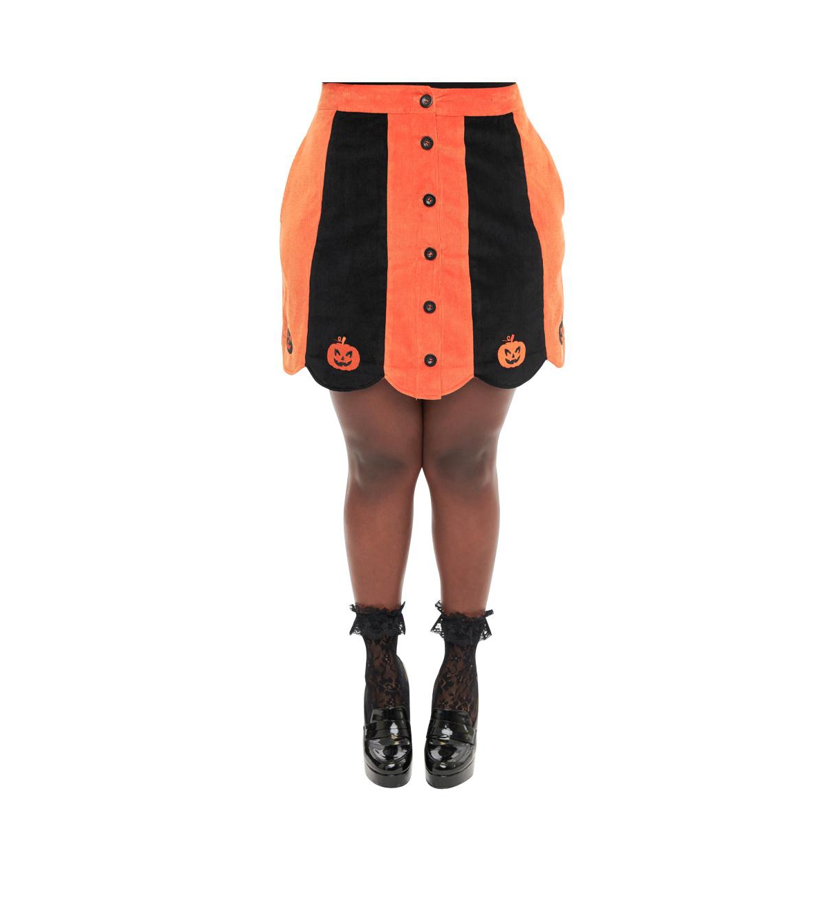 Smak Parlour Plus Size Scallop Hem Corduroy Mini Skirt -black stripes