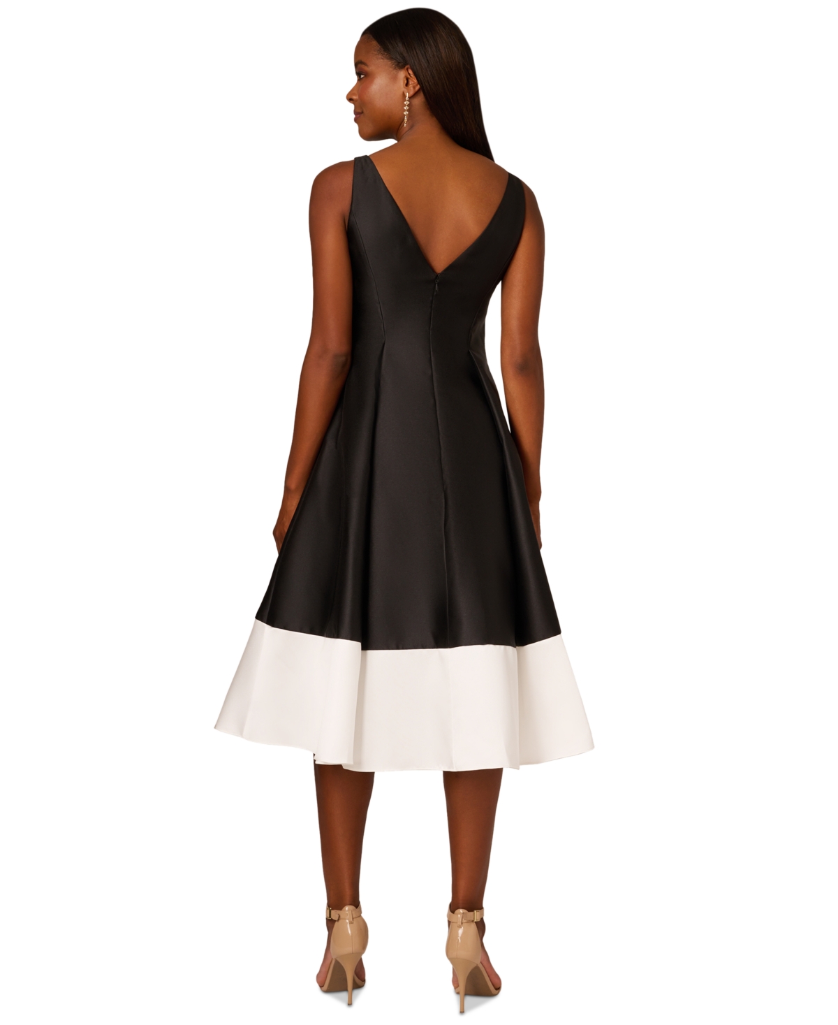 Adrianna Papell Women's Contrast Hem Sleeveless Fit & Flare Dress -Ivory