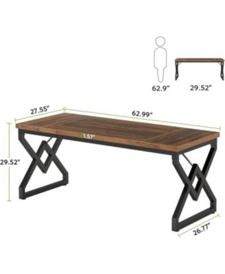 63 Inch Executive Desk, Large Office Computer Desk with Extra Thick Wooden Tabletop and Metal Frame, Modern Simple Workstation Writing Table Study Desk for Home Office