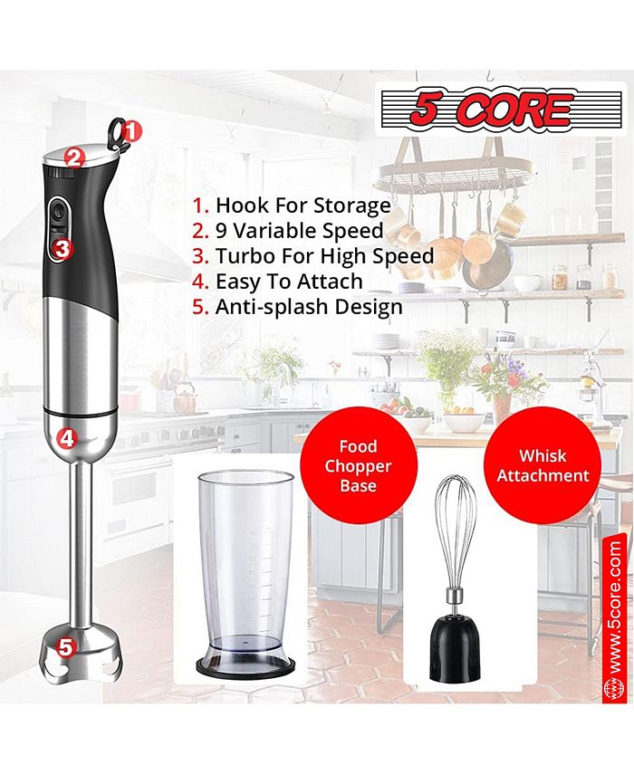 5 Core Immersion Blender Handheld 400W Copper Motor w 800ml Mixing Beaker Emulsifier Blender
