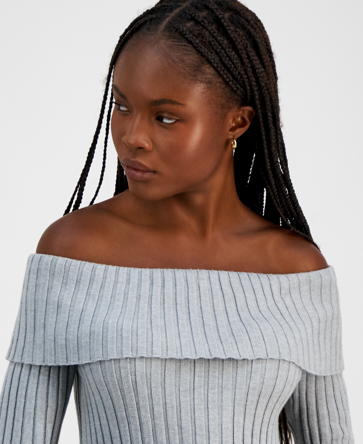 Madden Girl Juniors' Off-The-Shoulder Ribbed Sweater