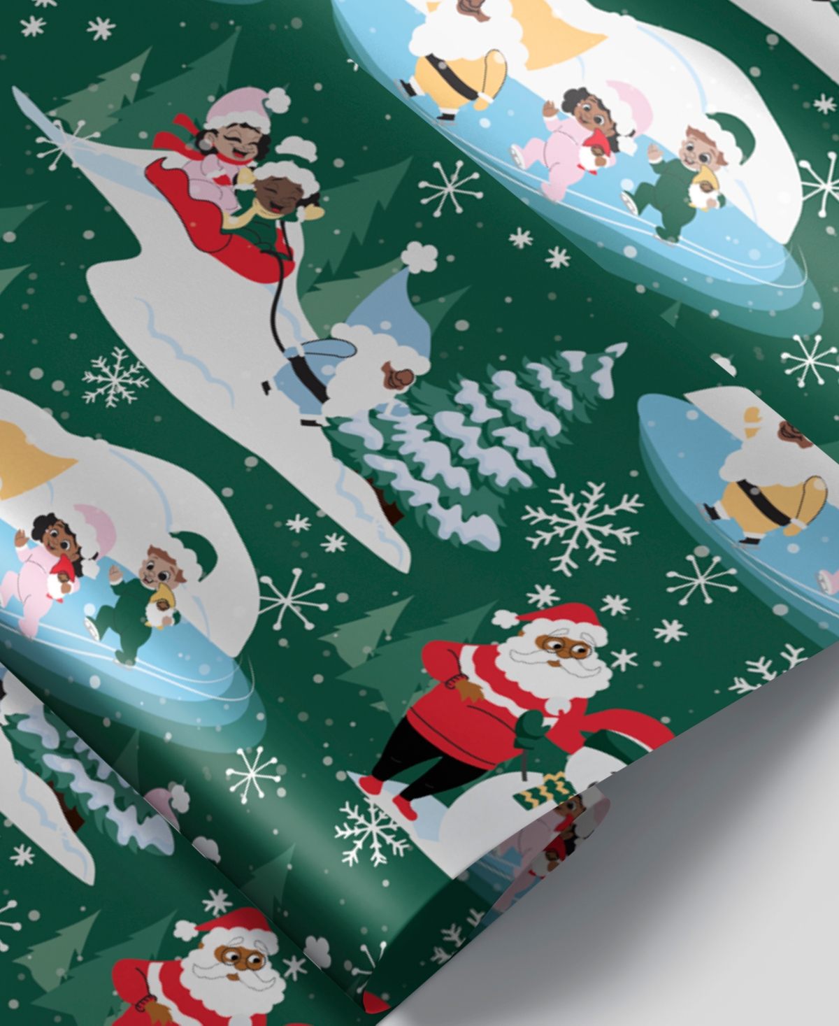 BLACK PAPER PARTY GREEN WINTER FUN FOIL GIFT WRAP 