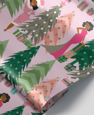 Black Paper Party Pink Holly Tree Gift Wrap - Macy's