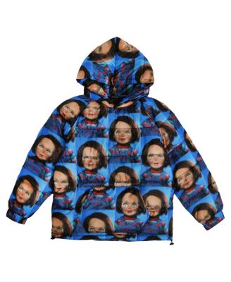 Men's Blue Chucky Repeat Puffer Hoodie Full-Zip Jacket