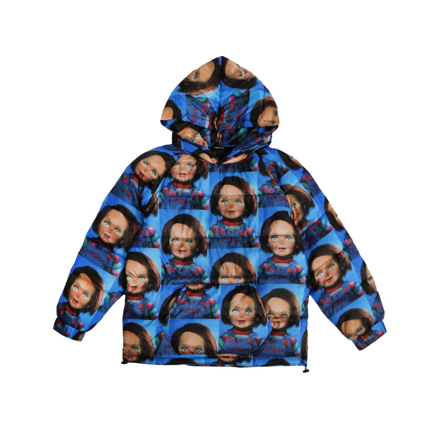Men's Blue Chucky Repeat Puffer Hoodie Full-Zip Jacket