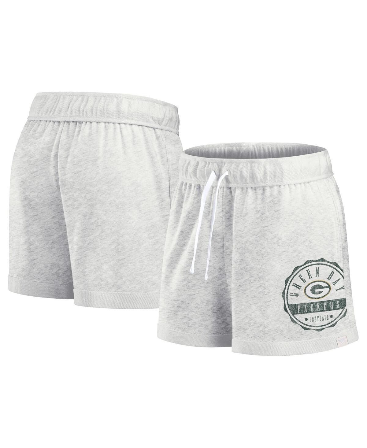 Women's Oatmeal Green Bay Packers Vintage-like Badge Shorts - Oatmeal, White
