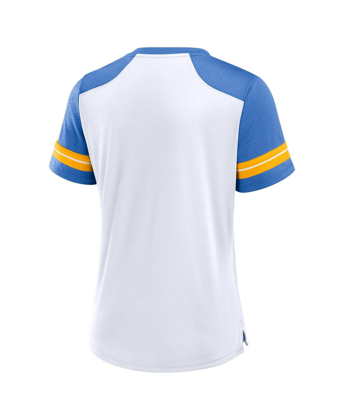Fanatics Women's White/powder Blue Los Angeles Chargers Foiled Primary Lace-up T-shirt In White,powder Blue