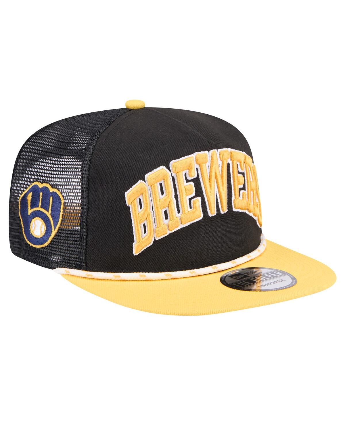 NEW ERA MEN'S BLACK MILWAUKEE BREWERS THROWBACK MESHBACK GOLFER HAT 