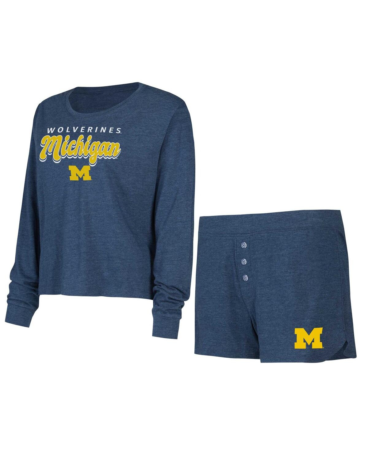 CONCEPTS SPORT MEN'S NAVY MICHIGAN WOLVERINES TEAM COLOR LONG SLEEVE T-SHIRT SHORTS SET 