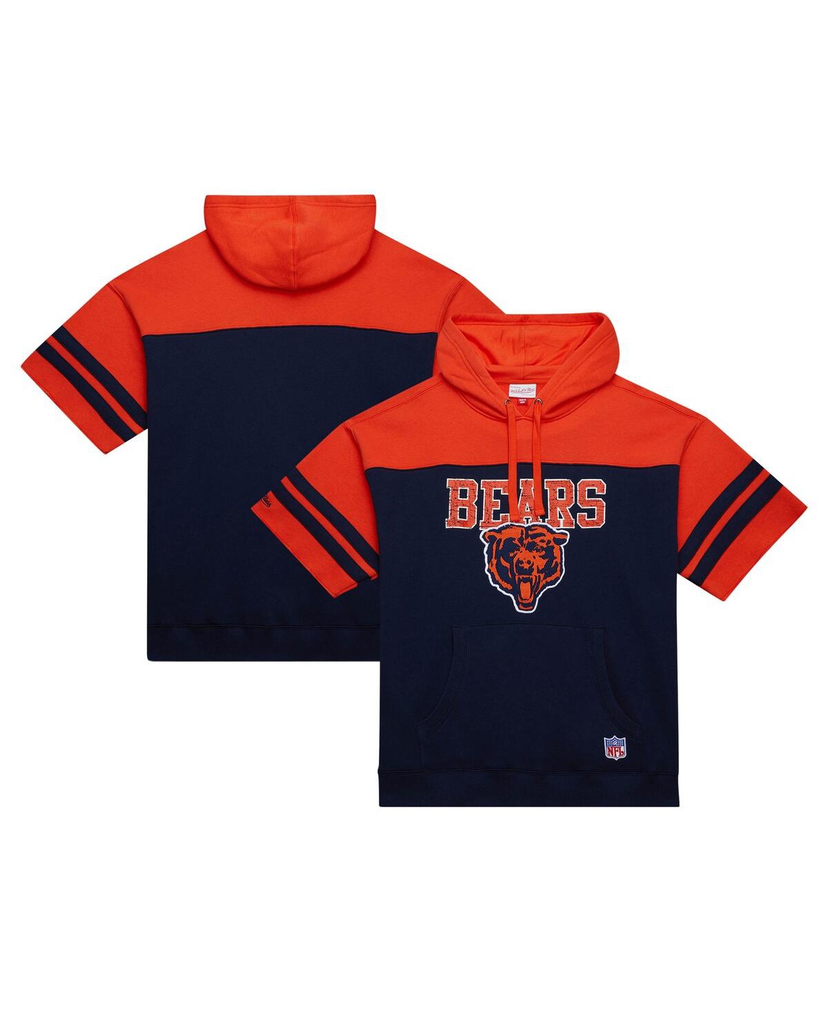 Mitchell & Ness Men's Navy Chicago Bears Off Field Vintage-like Logo Short Sleeve Pullover Hoodie In Navy