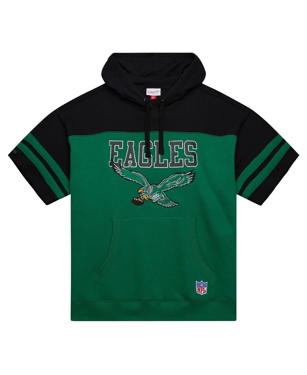 Mitchell & Ness Men's Kelly-Green Philadelphia Eagles Off Field vintage-like Logo Short Sleeve Pullover Hoodie