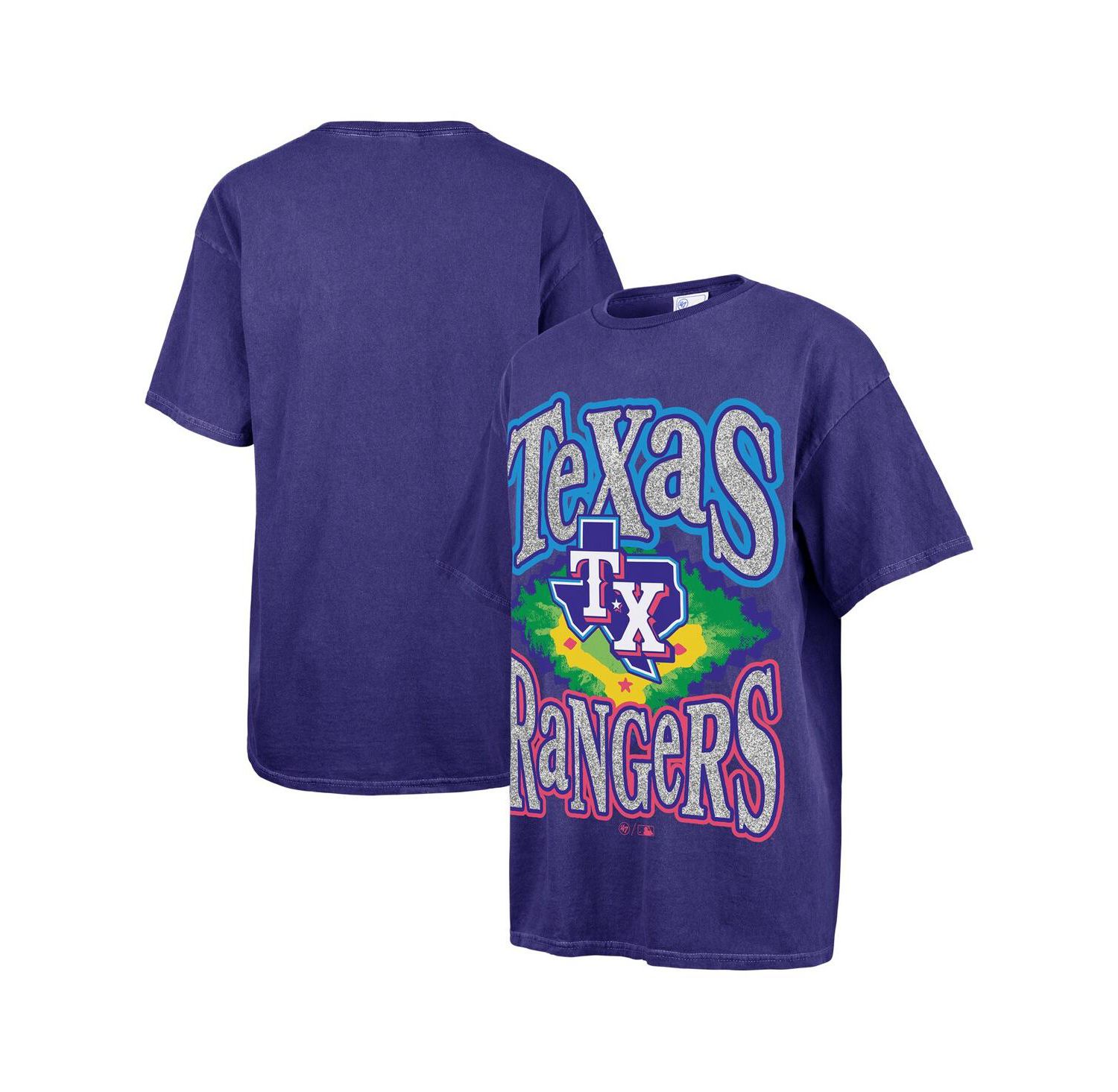 Women's Navy Texas Rangers Flashing Lights Boyfriend T-Shirt