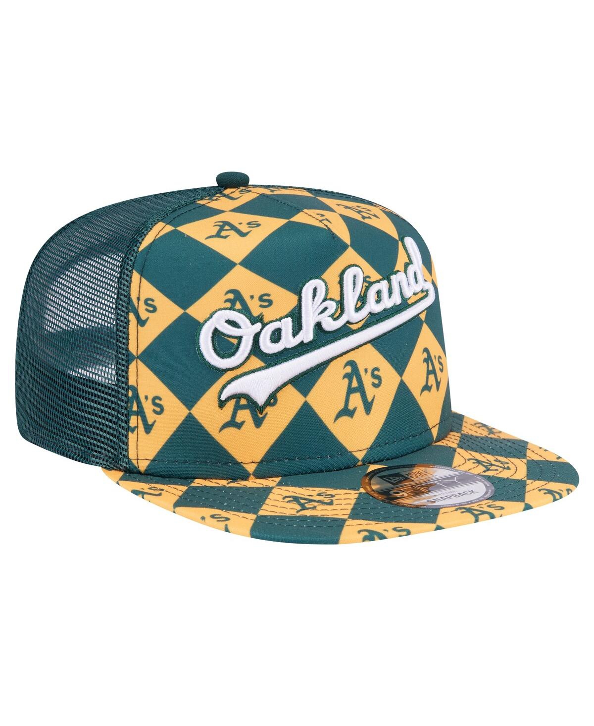New Era Men's Green Oakland Athletics Seeing Diamonds A-frame Trucker 9fifty Snapback Hat In Green