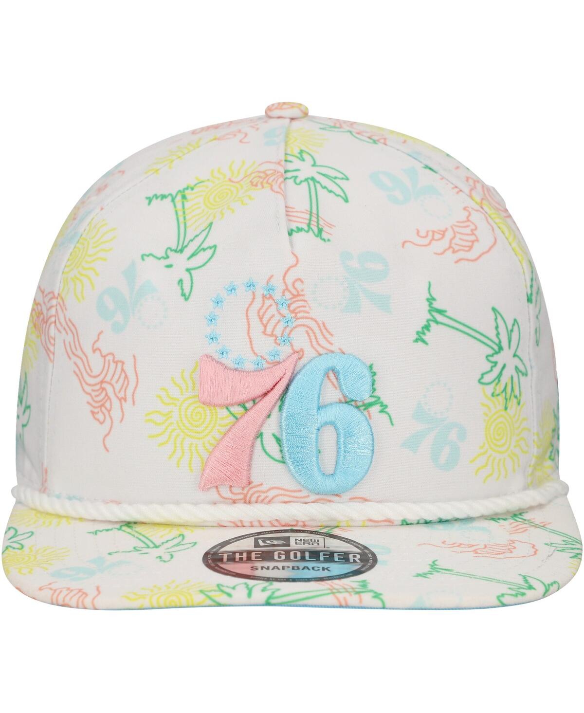 New Era Men's White Philadelphia 76ers Palm Trees And Waves Golfer Adjustable Hat In White