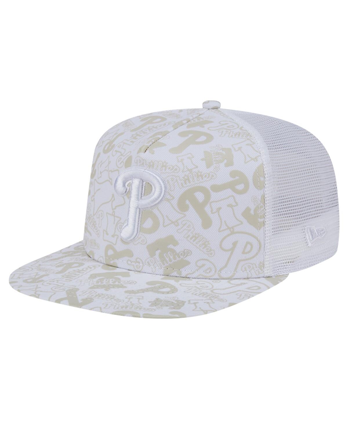 New Era Men'sPhiladelphia Phillies Logo Dunes A-Frame Trucker 9FIFTY Snapback Hat - White