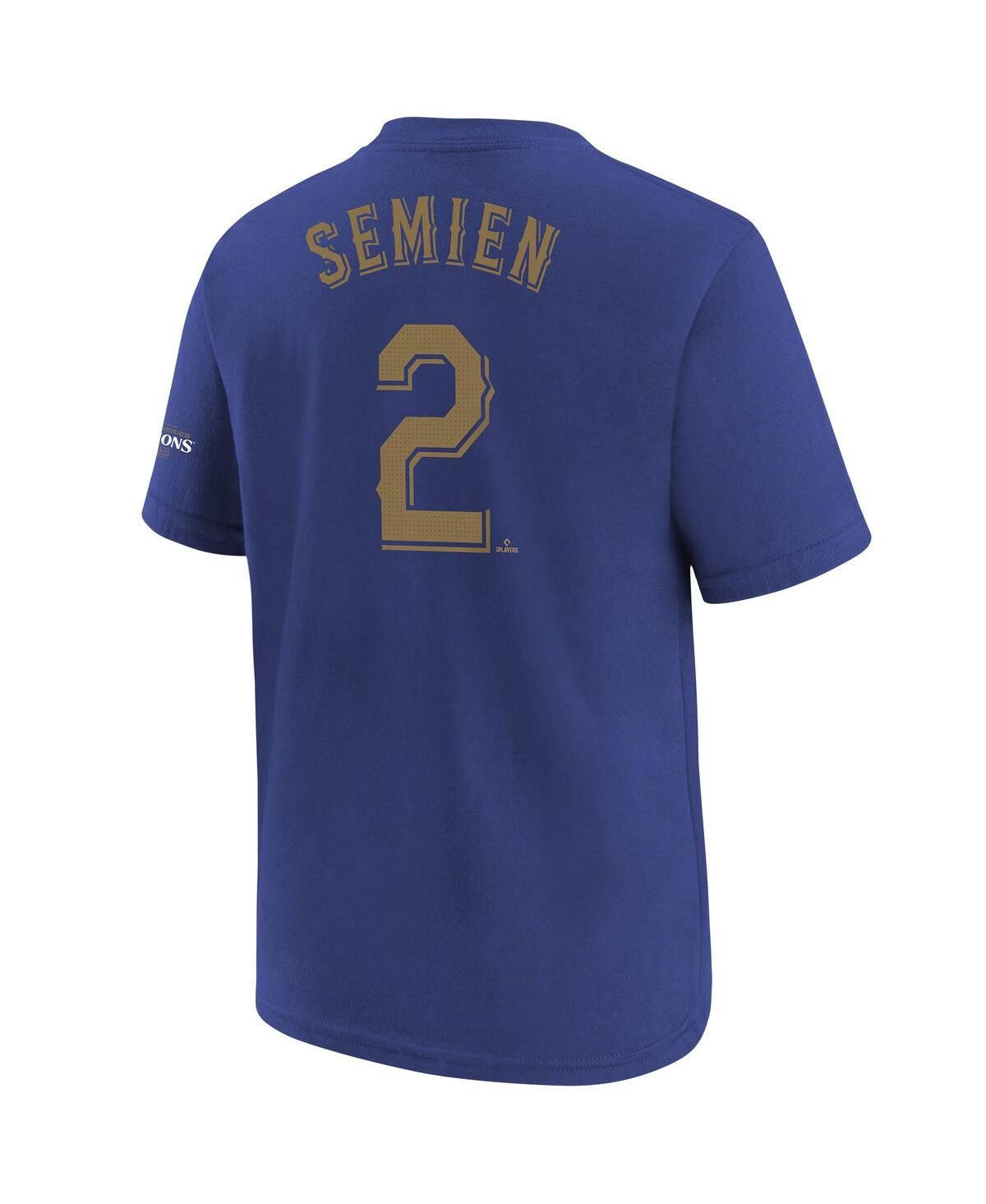 Nike Big Boys and Girls Marcus SemienTexas Rangers 2024 Gold Collection Name Number T-Shirt - Blue, Gold