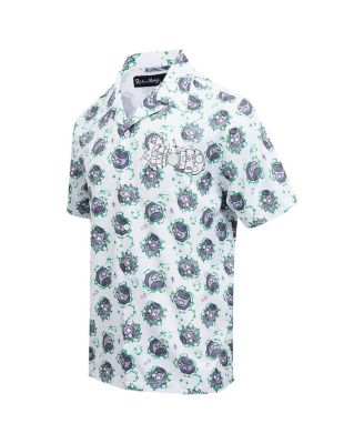 Men's White Rick and Morty 90's Rave Rickvival Showing Brain Button-Up Shirt