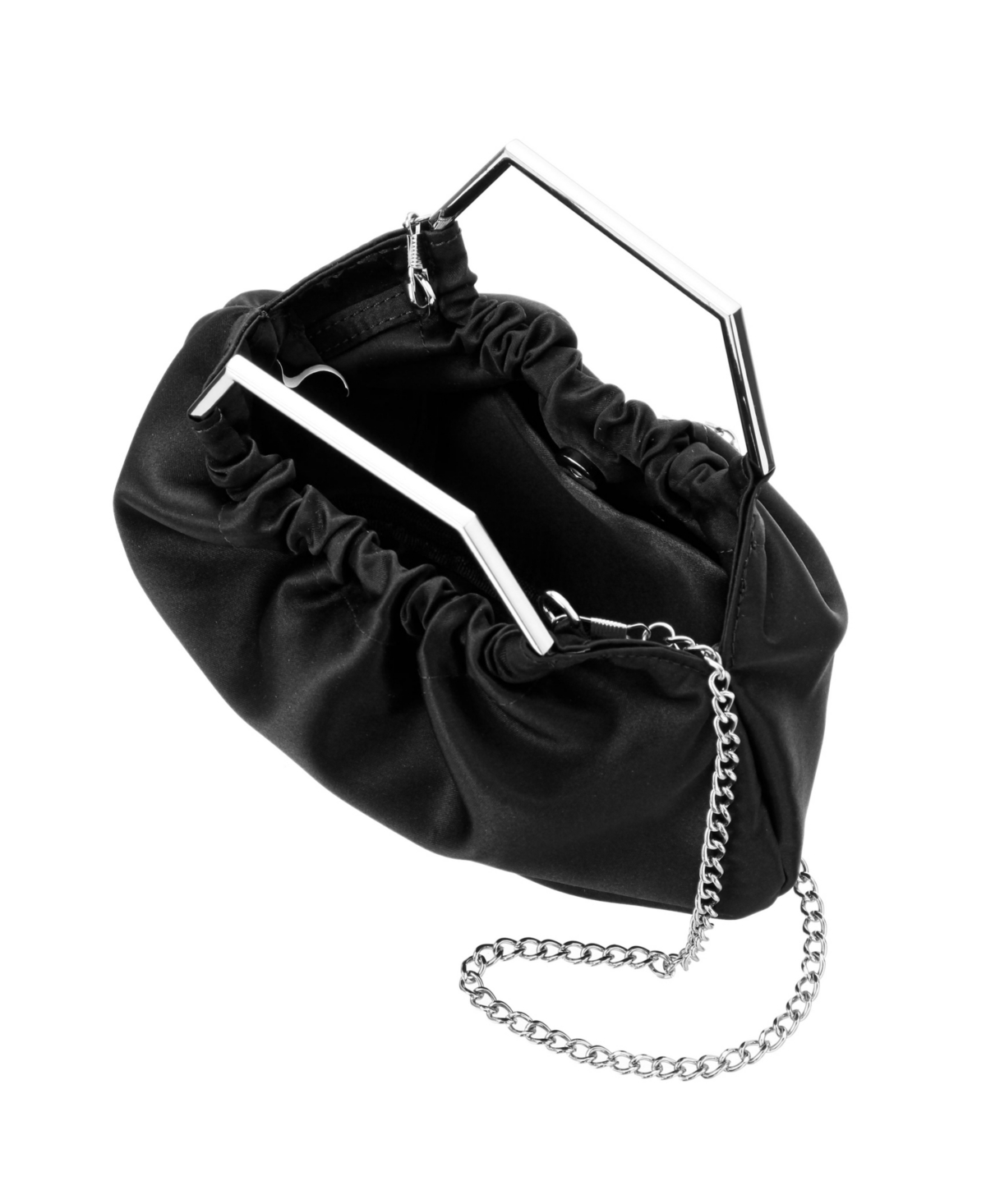 Shop Nina Metal Handle Satin Pouch Bag In Black