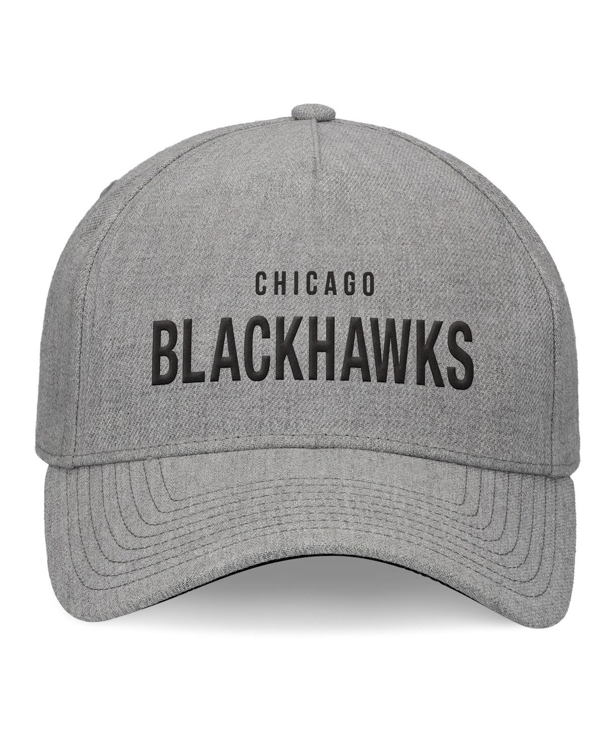 Fanatics Men's Heather Gray Chicago Blackhawks Elements A-frame Leather Strapback Hat In Heather Gray