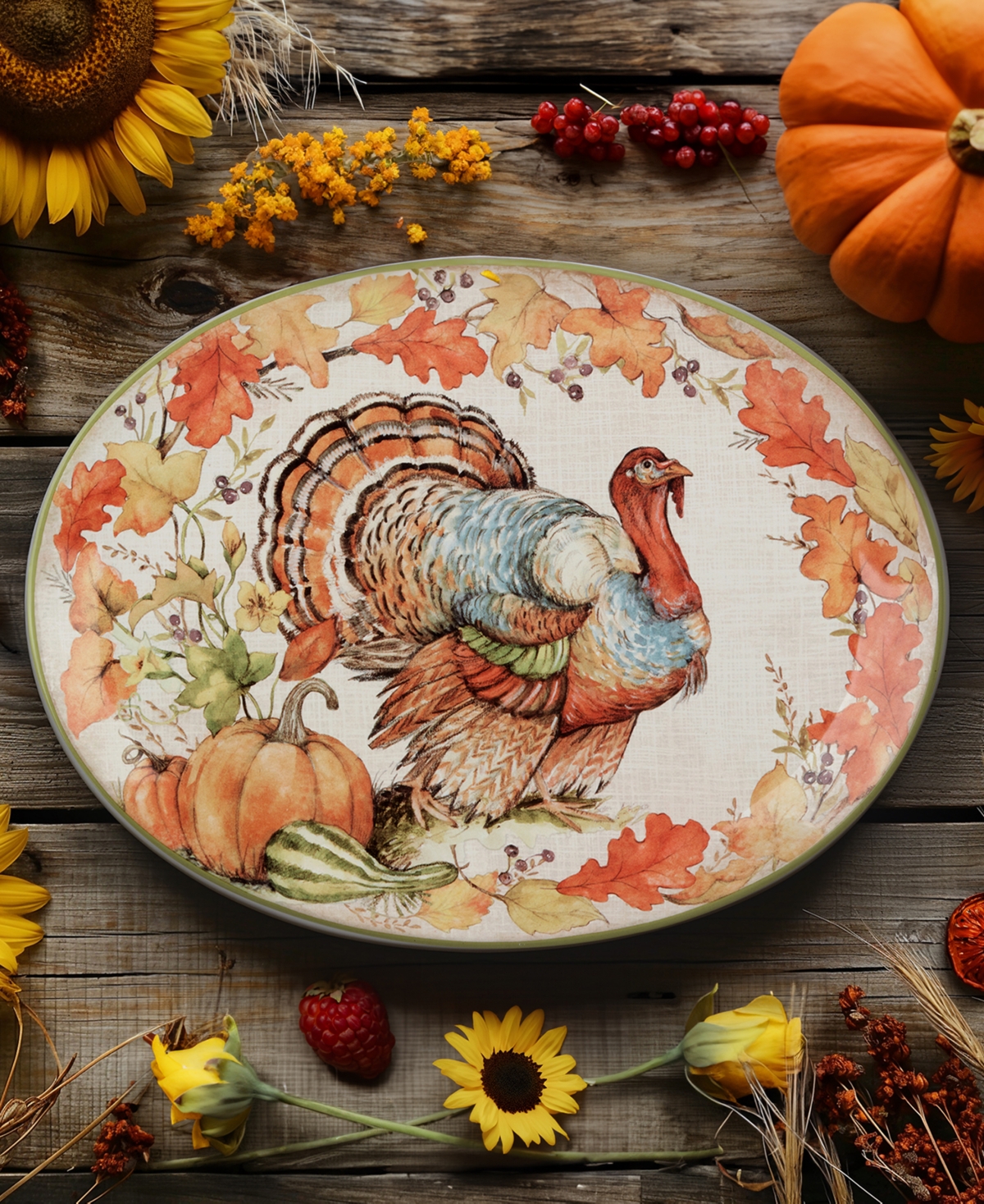 Certified International Autumn Breeze Oval Turkey Platter In Micscellan