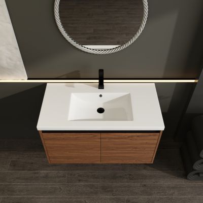 36" Brown Bathroom Vanity with Resin Sink and Cabinet