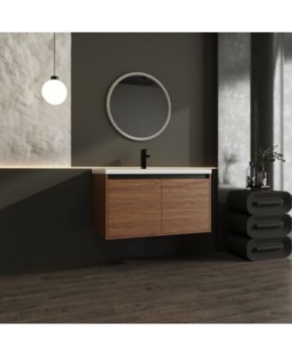 36" Brown Bathroom Vanity with Resin Sink and Cabinet