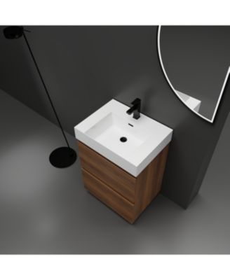 24" Modern Bathroom Vanity with Single Sink, Double Drawer, Brown
