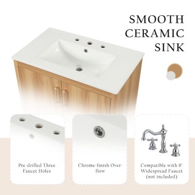 30" MDF Board Bathroom Vanity with Sink, Cabinet, and Drawer