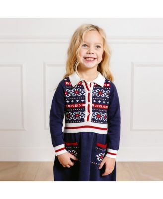 Toddler Girls Long Sleeve Nordic Fair Isle Sweater Dress, Toddler|Child