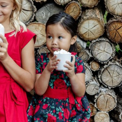 Little Girls Short Sleeve Ruffle Collar Party Dress with Bow, Toddler|Child