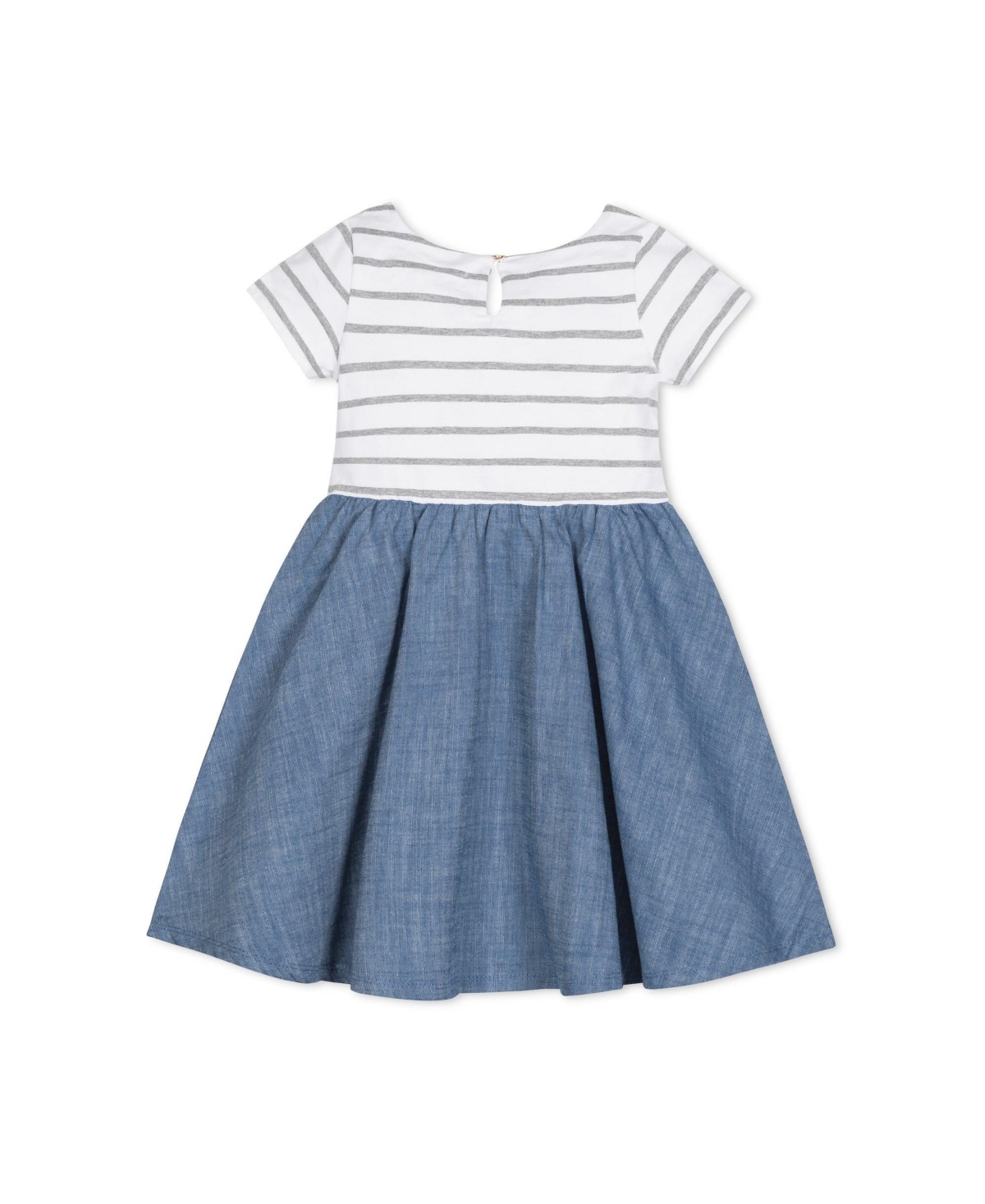 Hope & Henry Girls' Short Sleeve Lightweight Knit Skater Dress, Kids - White and gray stripe