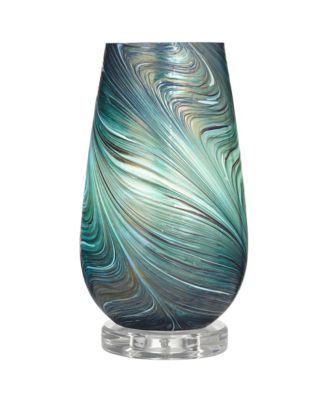 Carmen Modern Coastal Accent Table Lamps 12 1/2" High Set of 2 Green Art Glass Shade for Bedroom Bedside Nightstand Office