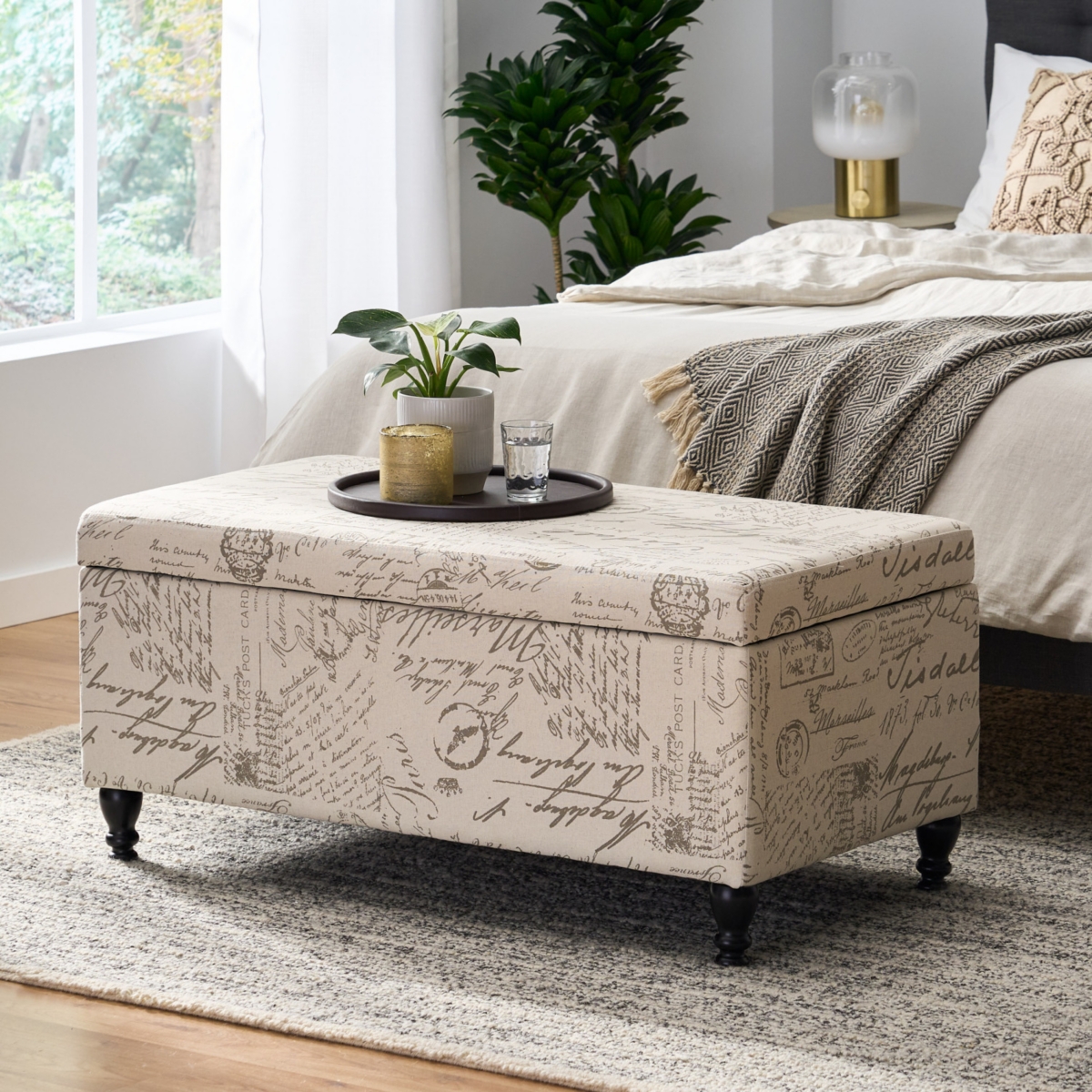 Streamdale Furniture French Script Linen Storage Ottoman
