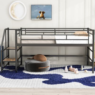 Streamdale Twin Loft Bed with Storage Stairs, Black