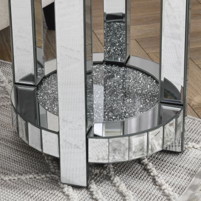Crystal Inlay Mirror Coffee Table with Storage
