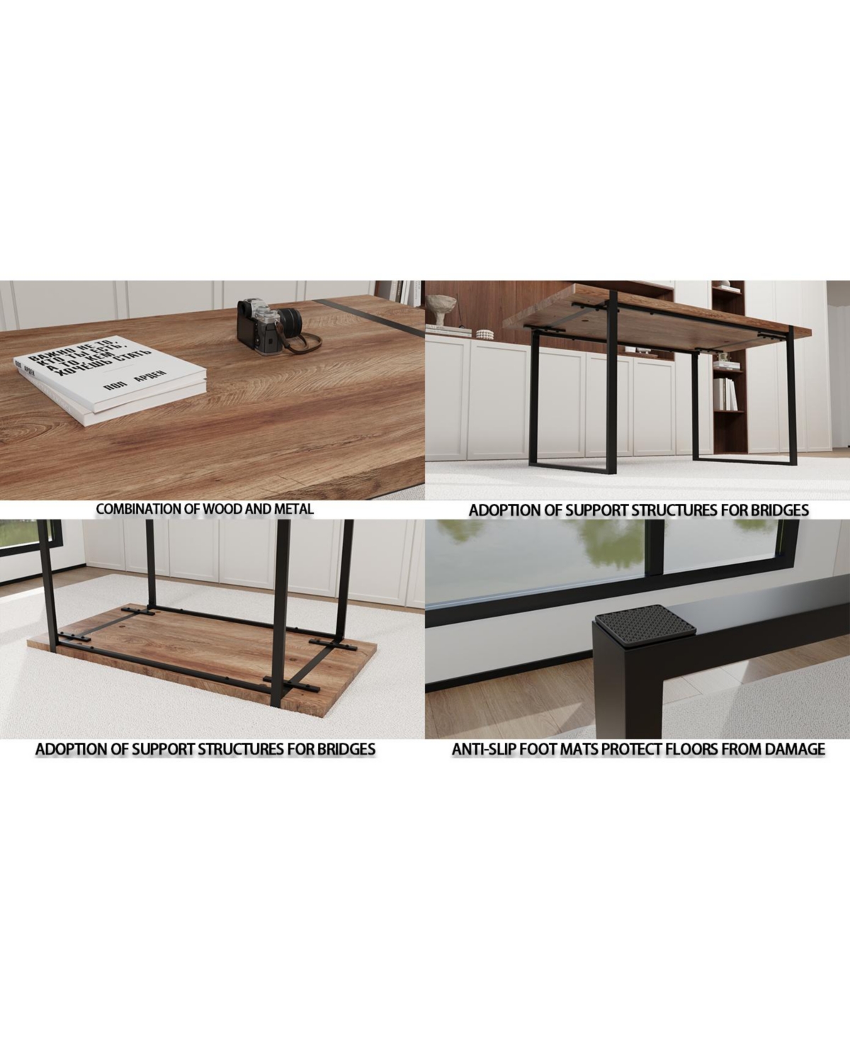 Simplie Fun Rustic Industrial Dining Table, Mdf Wood Top, Black Metal Legs