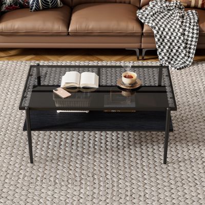 Modern Glass Coffee Table with Black Legs