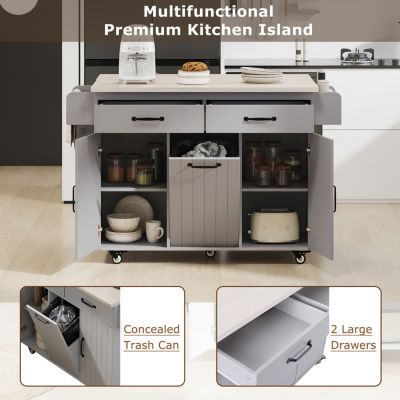 Multipurpose Kitchen Island with Tilt-Out Trash Can