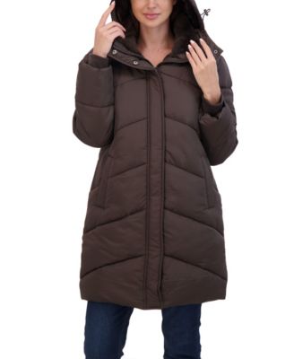 Women's 3/4 Cozy Lined Hooded Puffer Coat
