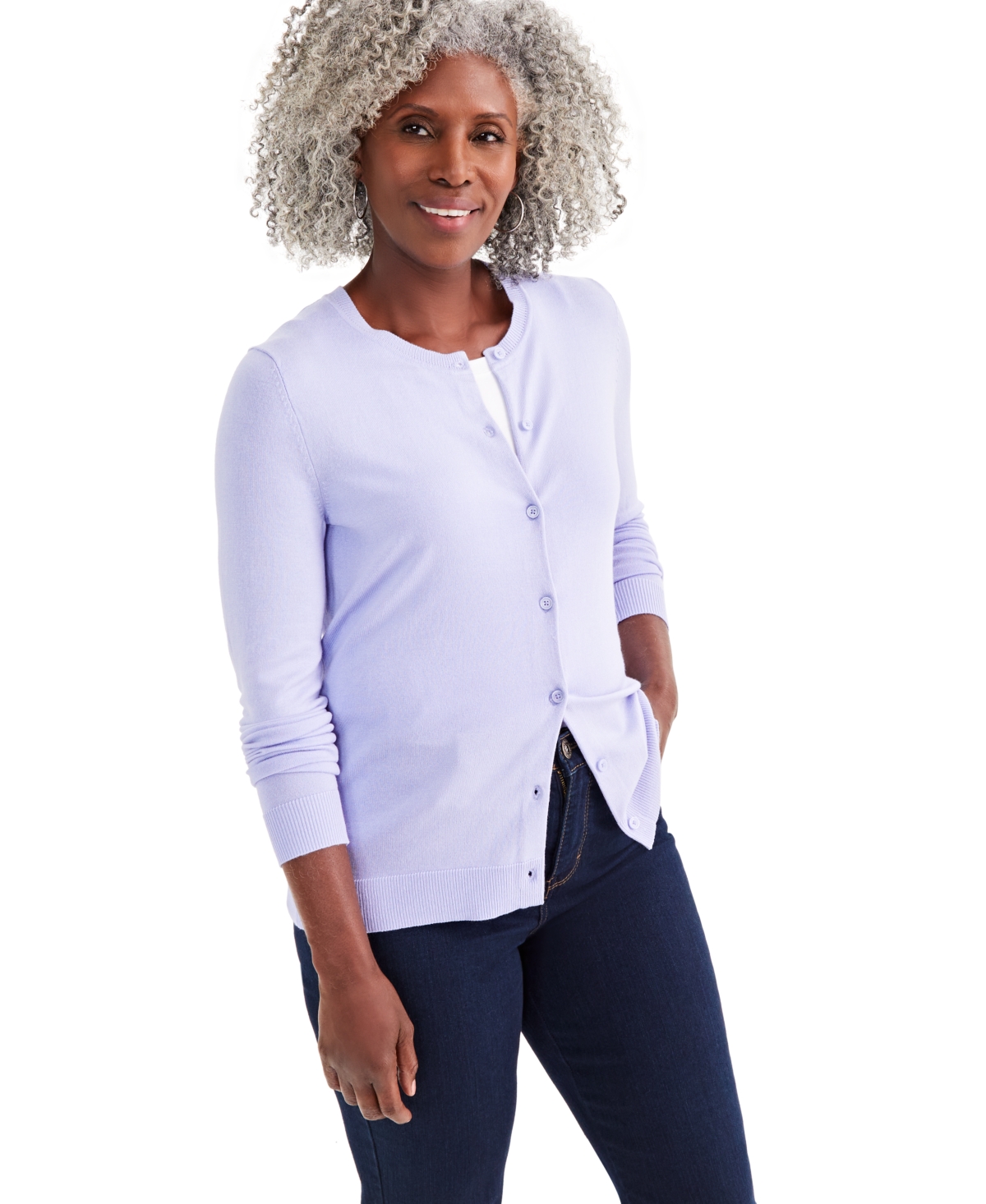 Style & Co Women's Button-up Cardigan, Regular & Petite, Created For Macy's In Moonlit Iris