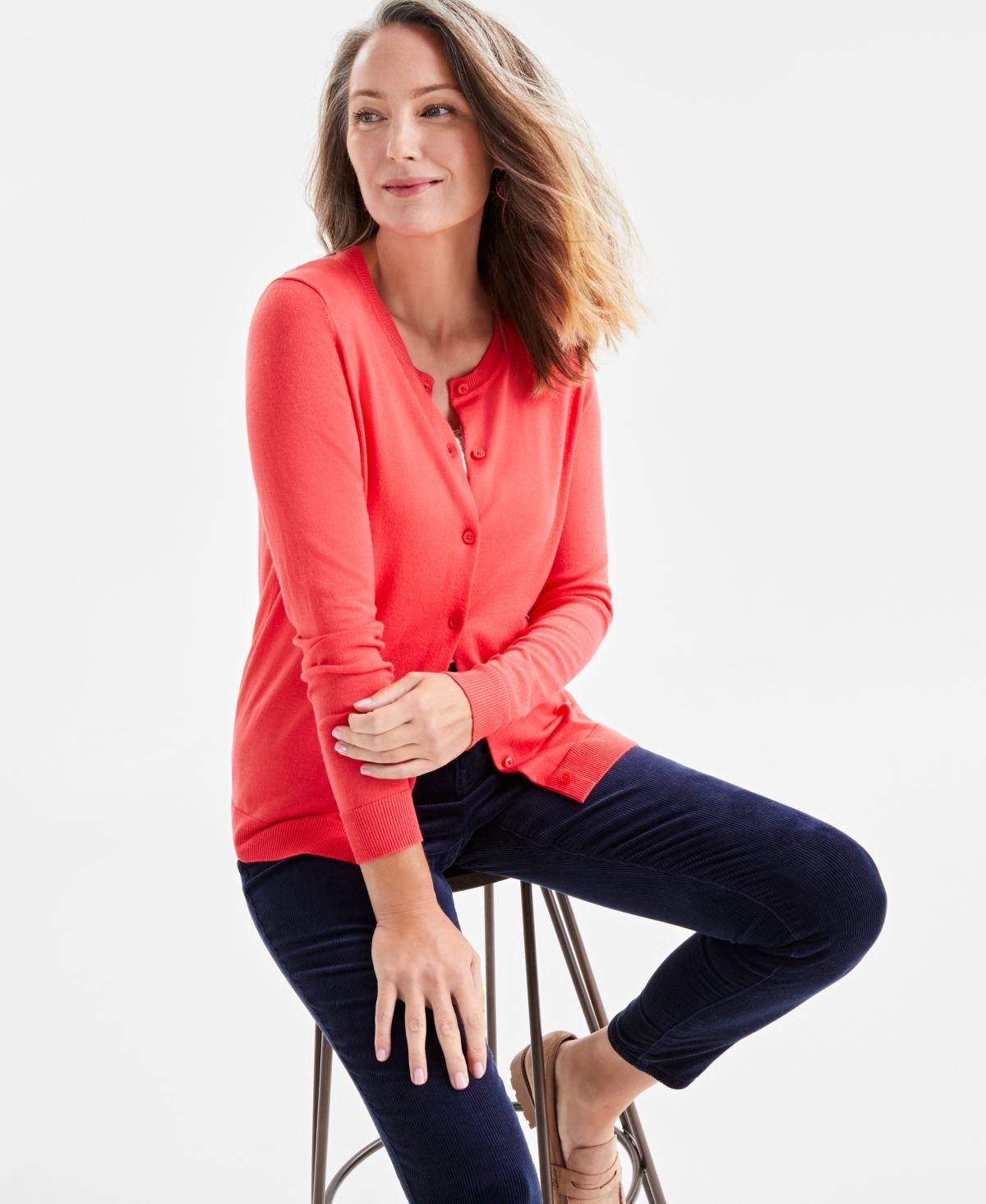 Style & Co Women's Button-up Cardigan, Regular & Petite, Created For Macy's In Fiery Coral